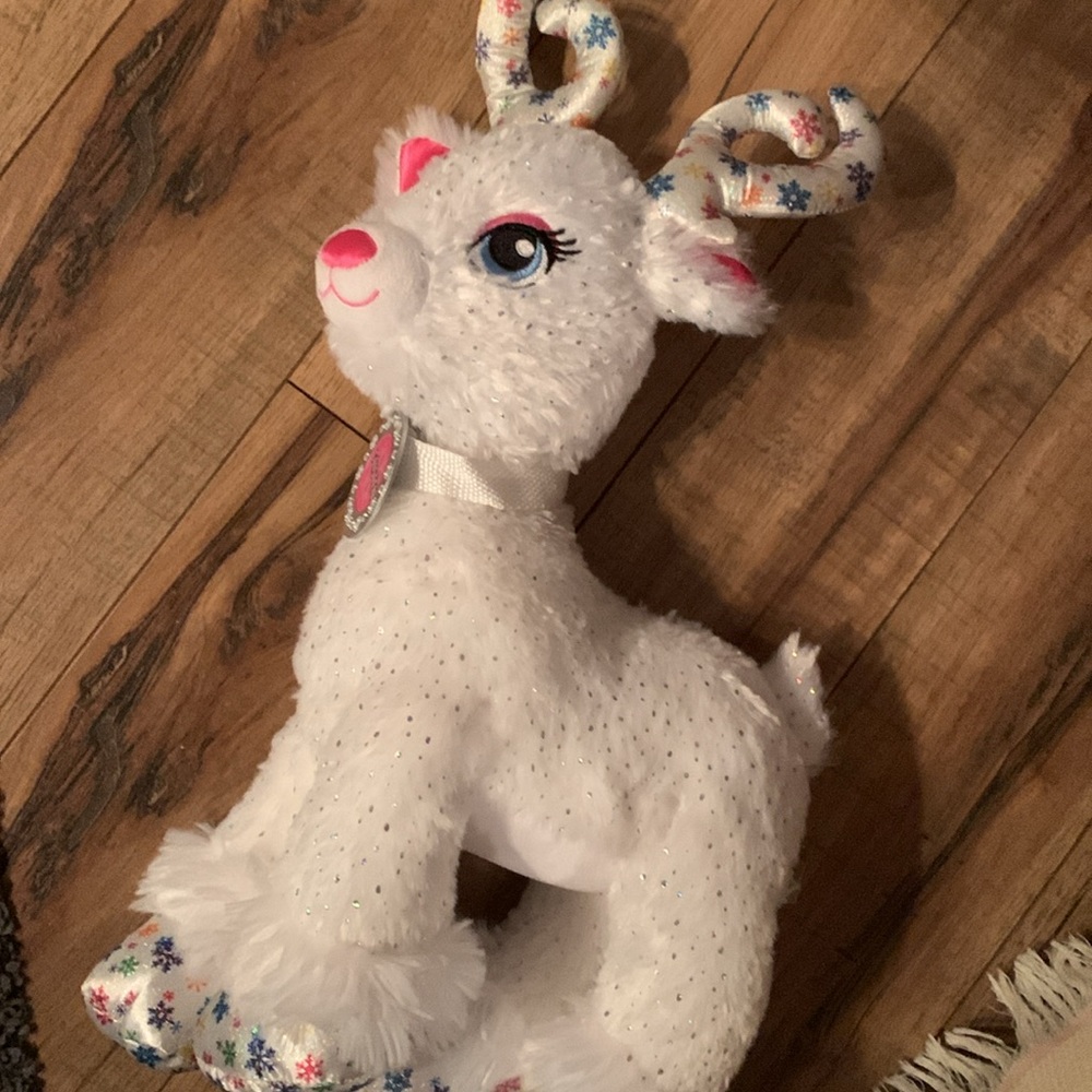 Build a Bear White Plush Reindeer with Colorful Antlers